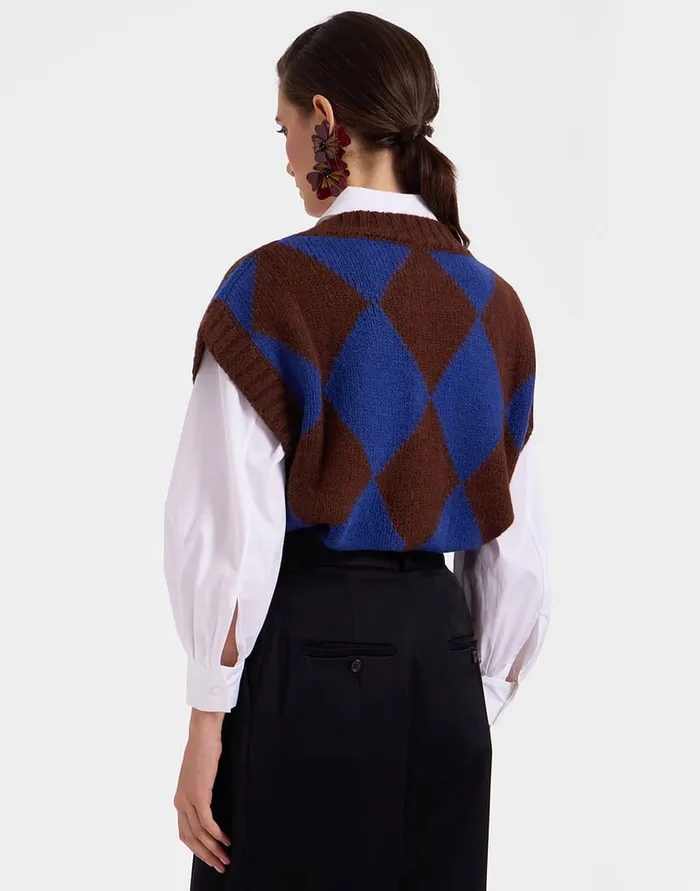 La Doublej Argyle Gilet Black Green In Wool Women Knitwear