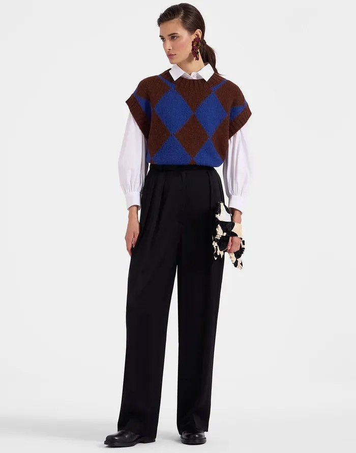 La Doublej Argyle Gilet Black Green In Wool Women Knitwear