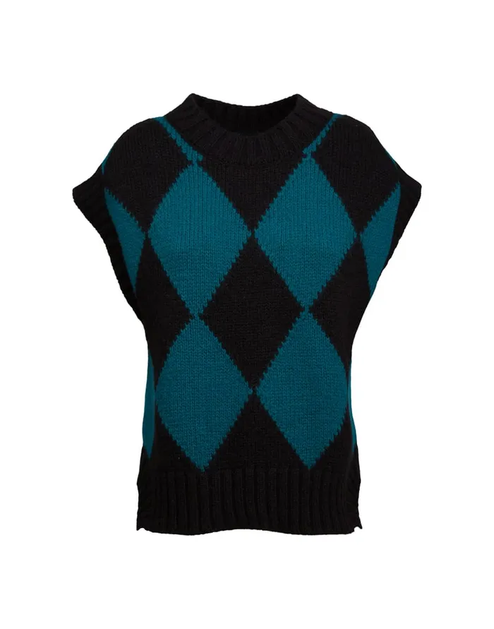 La Doublej Argyle Gilet Black Green In Wool Women Knitwear
