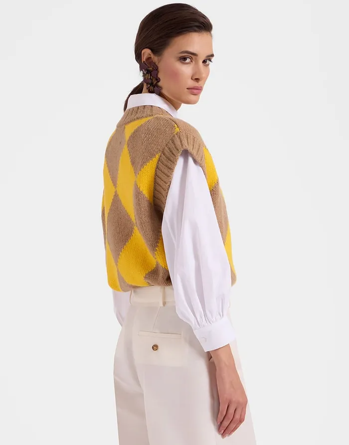 La Doublej Argyle Gilet CamelYellow In Wool Women Knitwear