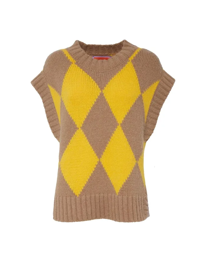La Doublej Argyle Gilet CamelYellow In Wool Women Knitwear