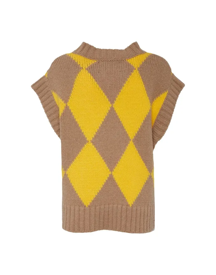 La Doublej Argyle Gilet CamelYellow In Wool Women Knitwear