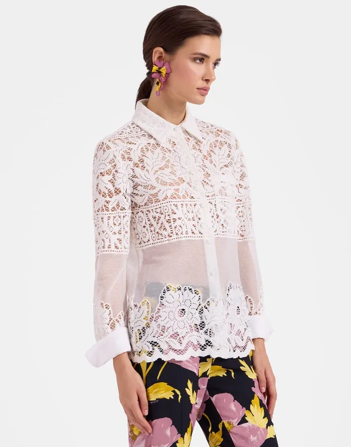La Doublej Boy Shirt White In Cotton Lace Women Shirts and Tops