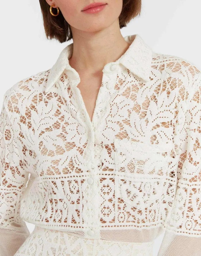 La Doublej Boy Shirt White In Cotton Lace Women Shirts and Tops