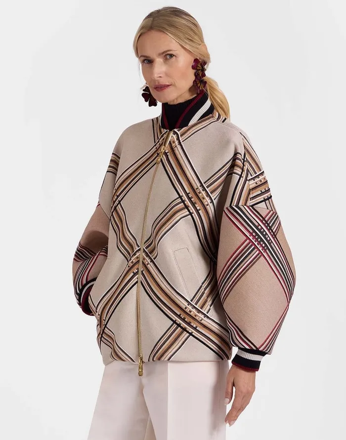 La Doublej Brooklyn Bomber Lady Check Light Beige In Wool Women Outerwear