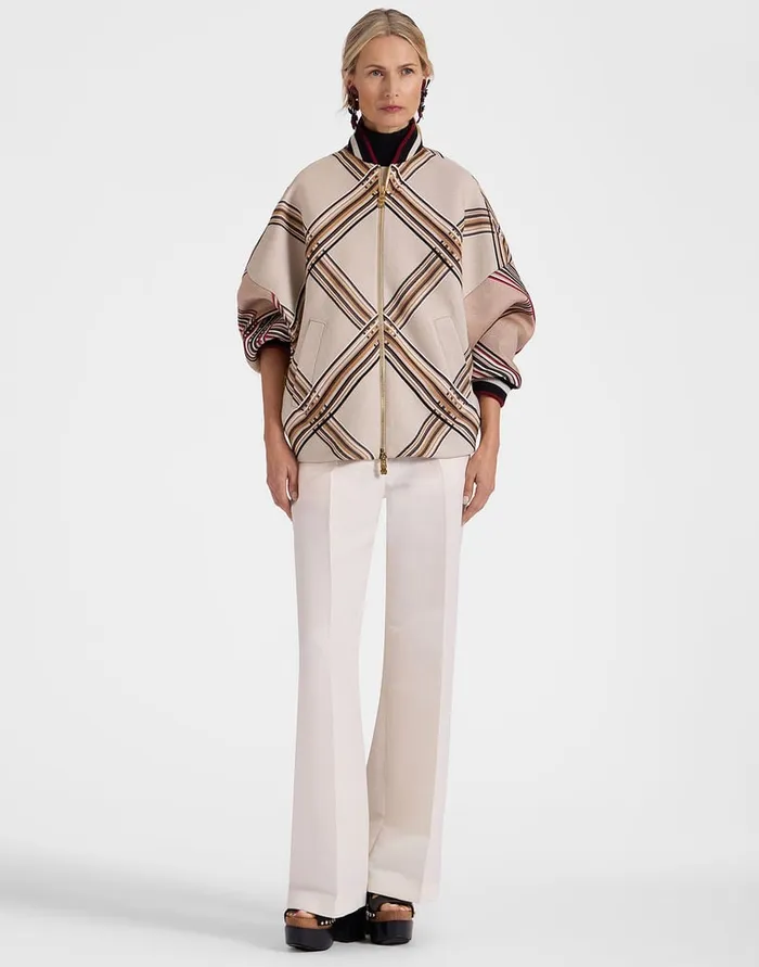 La Doublej Brooklyn Bomber Lady Check Light Beige In Wool Women Outerwear