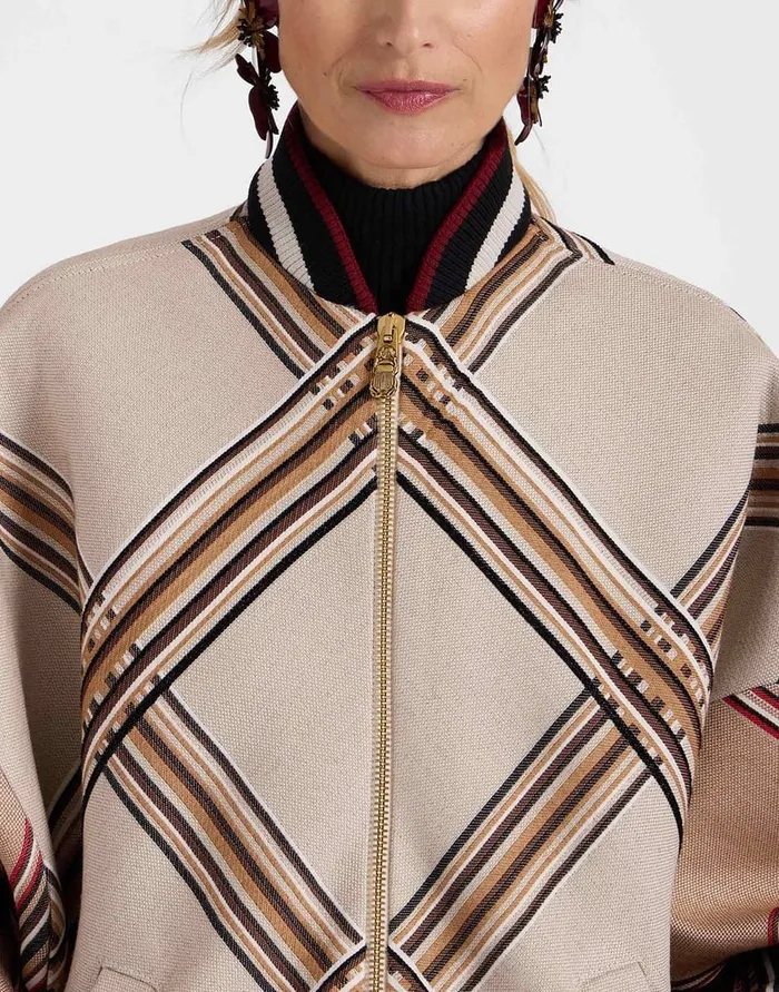 La Doublej Brooklyn Bomber Lady Check Light Beige In Wool Women Outerwear