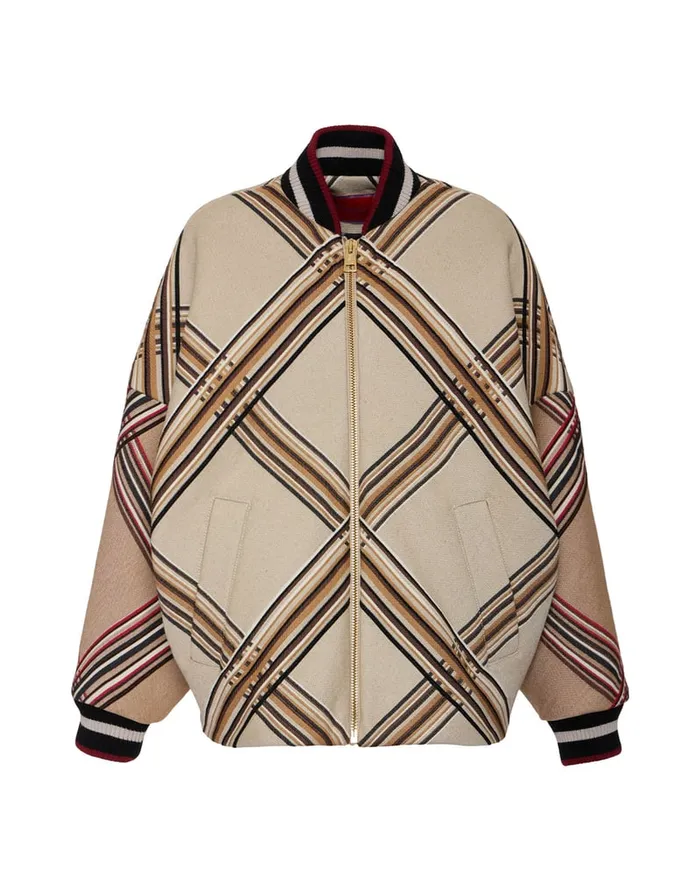 La Doublej Brooklyn Bomber Lady Check Light Beige In Wool Women Outerwear
