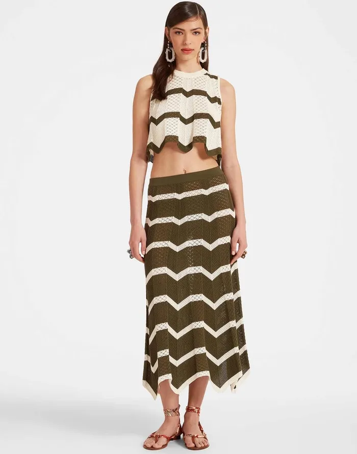 La Doublej Chevron Skirt Solid Camouflage In Knit Chevron Women Skirts