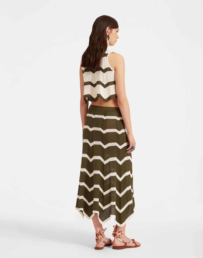 La Doublej Chevron Skirt Solid Camouflage In Knit Chevron Women Skirts