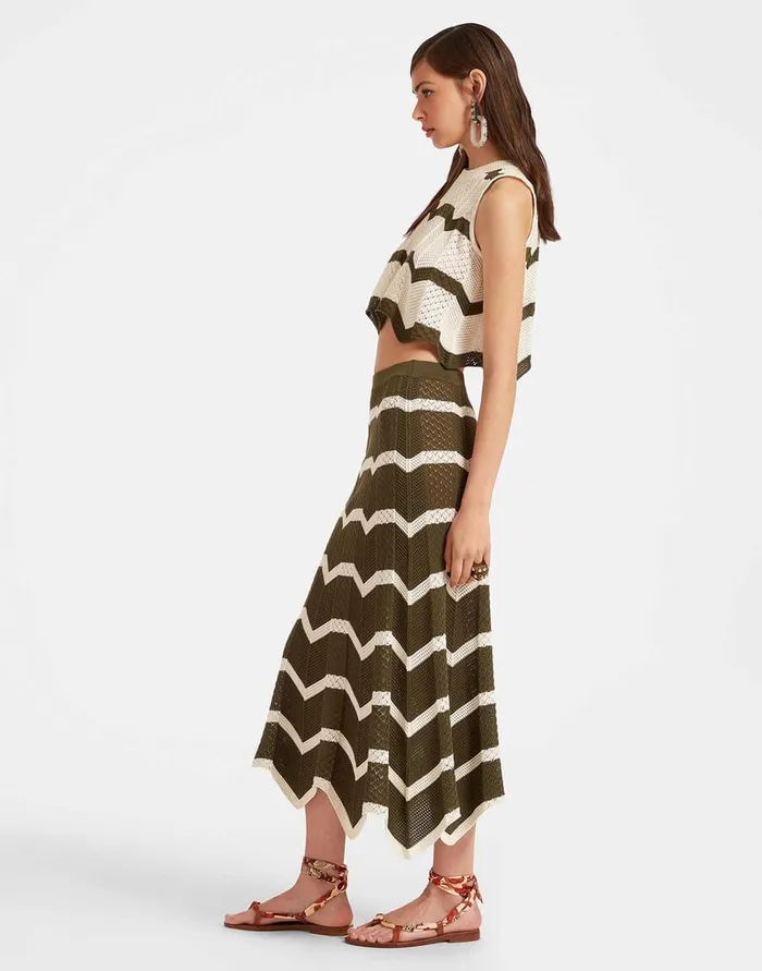 La Doublej Chevron Skirt Solid Camouflage In Knit Chevron Women Skirts
