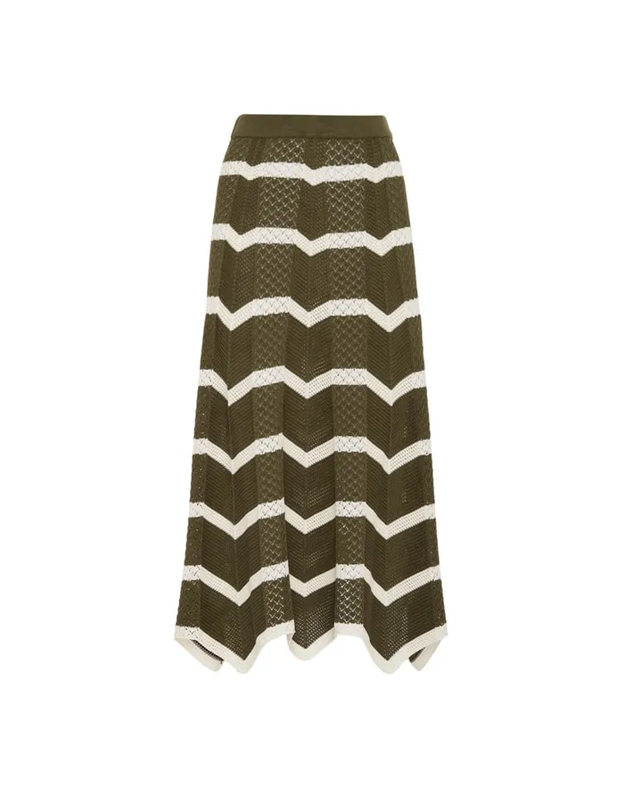 La Doublej Chevron Skirt Solid Camouflage In Knit Chevron Women Skirts