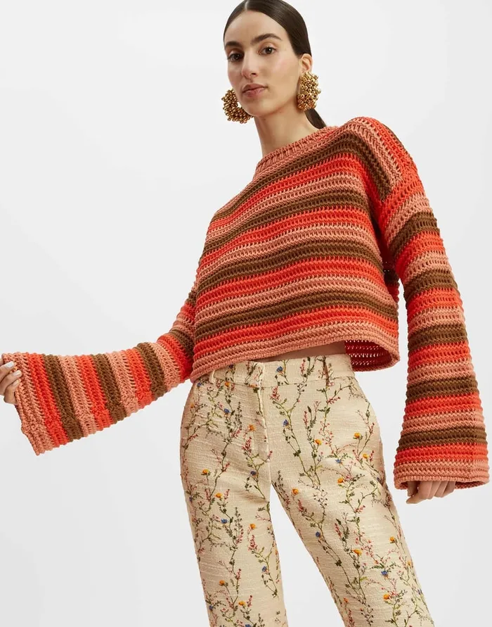 La Doublej Crop Sweater Multicolor Red In Cable Chain Women Knitwear