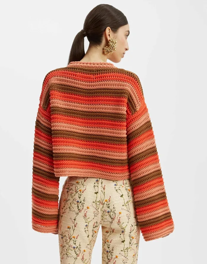 La Doublej Crop Sweater Multicolor Red In Cable Chain Women Knitwear