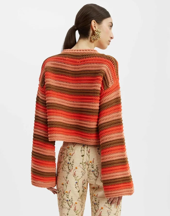 La Doublej Crop Sweater Multicolor Red In Cable Chain Women Knitwear