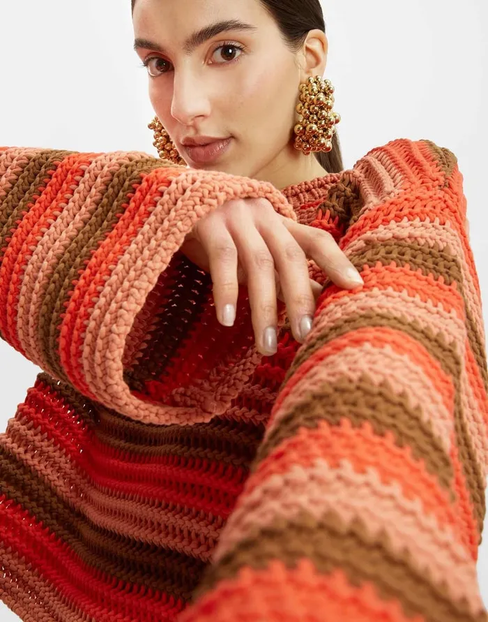 La Doublej Crop Sweater Multicolor Red In Cable Chain Women Knitwear