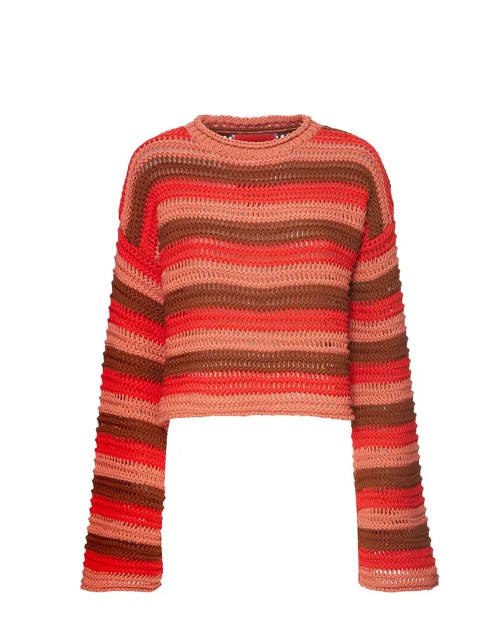 La Doublej Crop Sweater Multicolor Red In Cable Chain Women Knitwear
