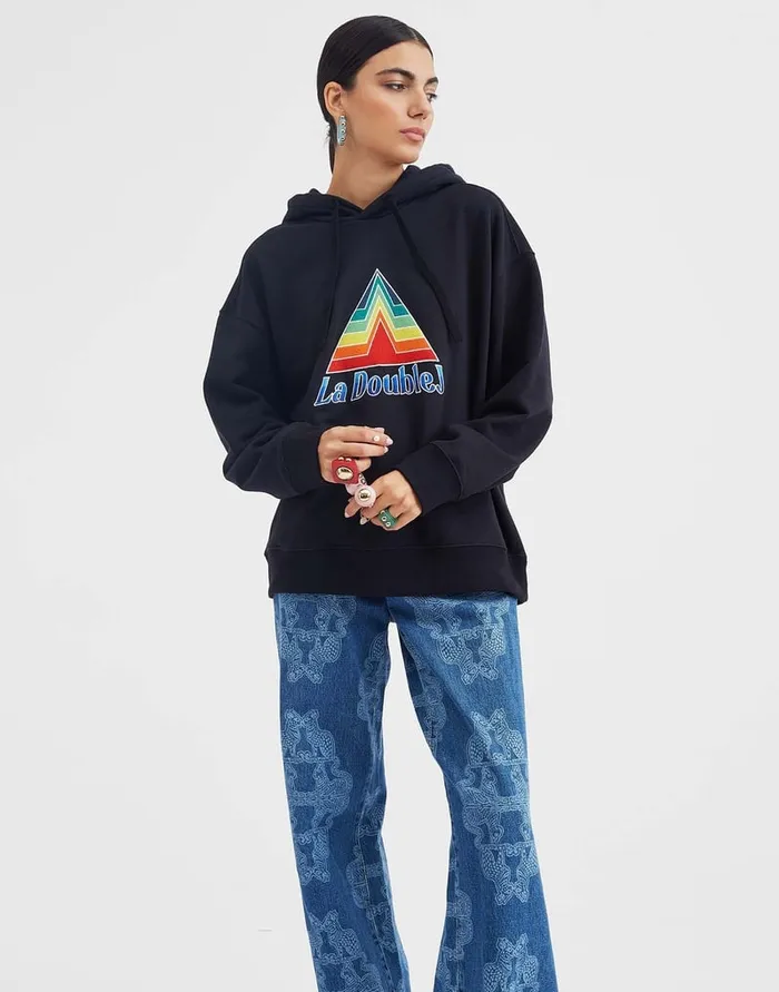 La Doublej Discman Hoodie Black In Embroidered Jersey Women TShirts and Sweatshirts