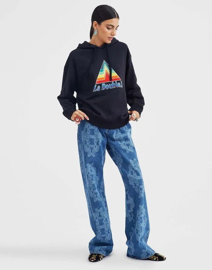 La Doublej Discman Hoodie Black In Embroidered Jersey Women TShirts and Sweatshirts