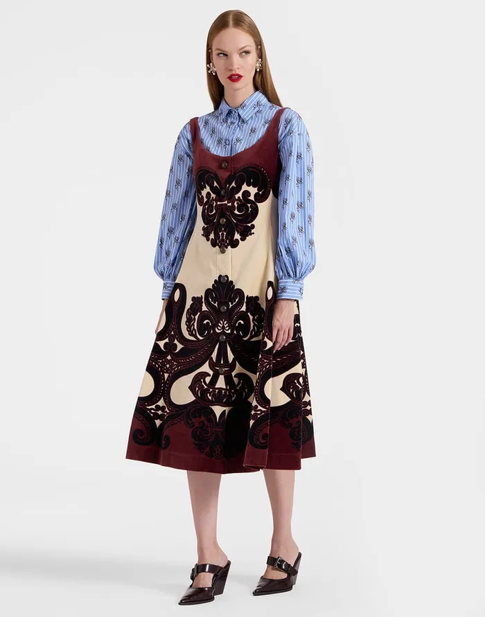 La Doublej Ella Midi Dress Corsini Place Cream In Cotton Velvet Women Party Dressing