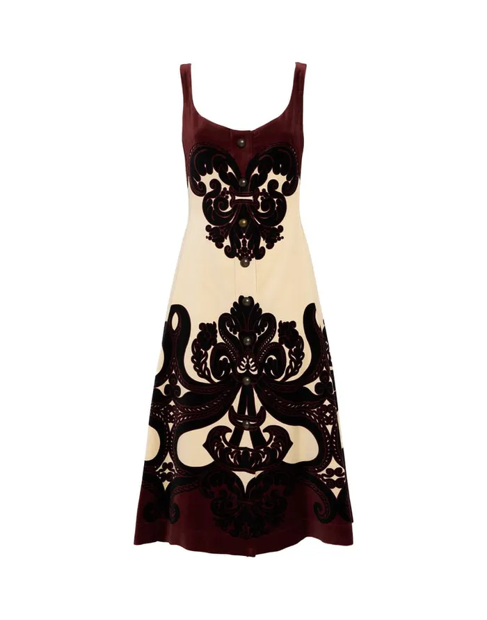 La Doublej Ella Midi Dress Corsini Place Cream In Cotton Velvet Women Party Dressing