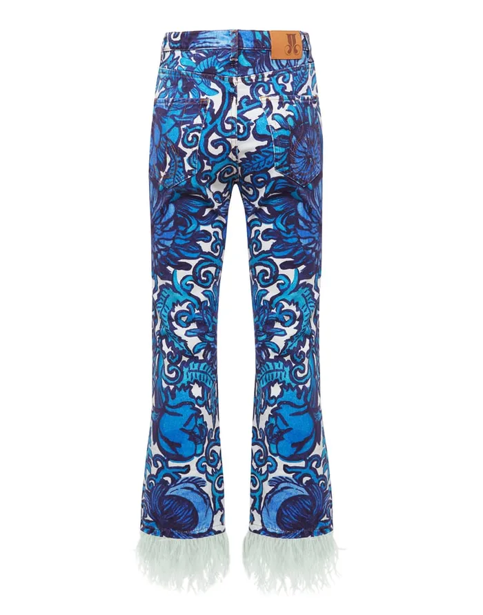 La Doublej Fancy Crop Jeans With Feathers Anemone In Denim Women Denim