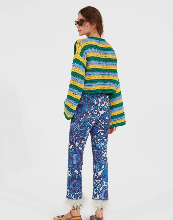 La Doublej Fancy Crop Jeans With Feathers Anemone In Denim Women Denim