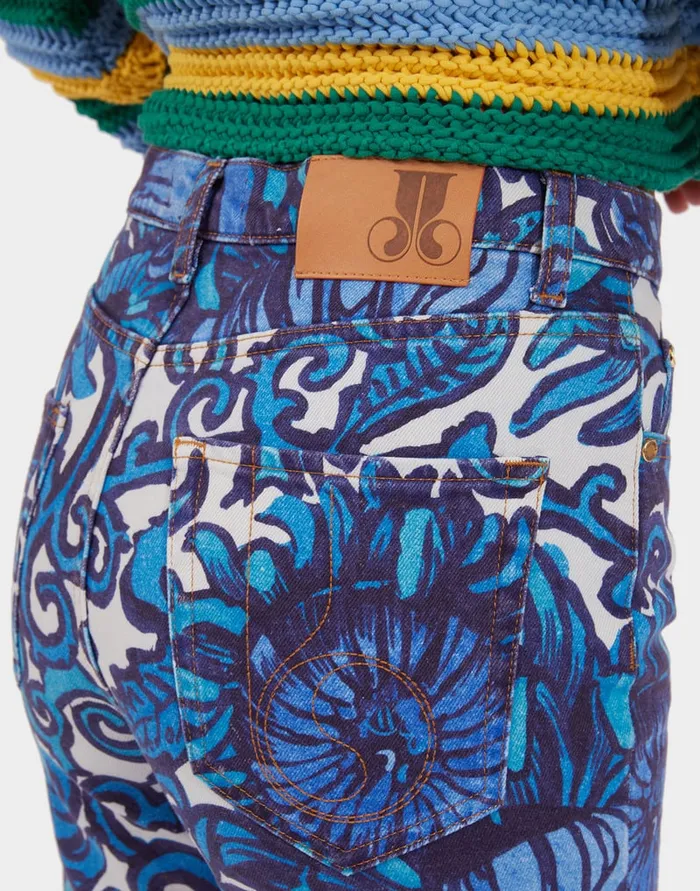 La Doublej Fancy Crop Jeans With Feathers Anemone In Denim Women Denim