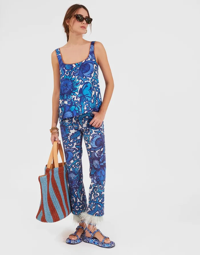 La Doublej Fancy Crop Jeans With Feathers Anemone In Denim Women Denim