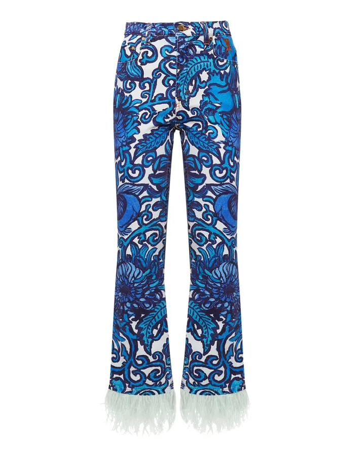 La Doublej Fancy Crop Jeans With Feathers Anemone In Denim Women Denim