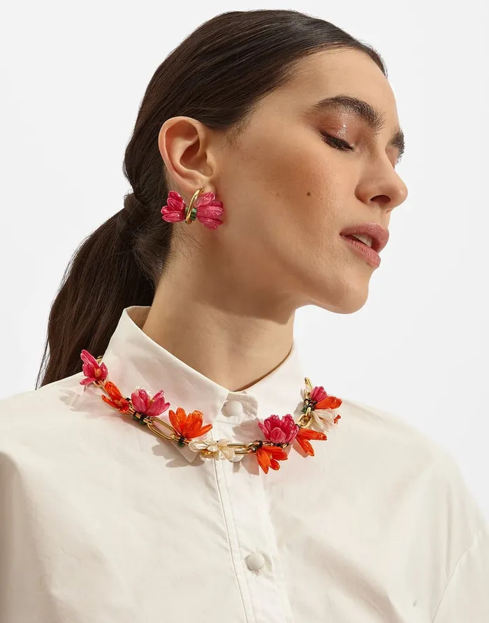 La Doublej Flora Necklace Multicolor RosaArancioBianco In Raffia Women Jewelry