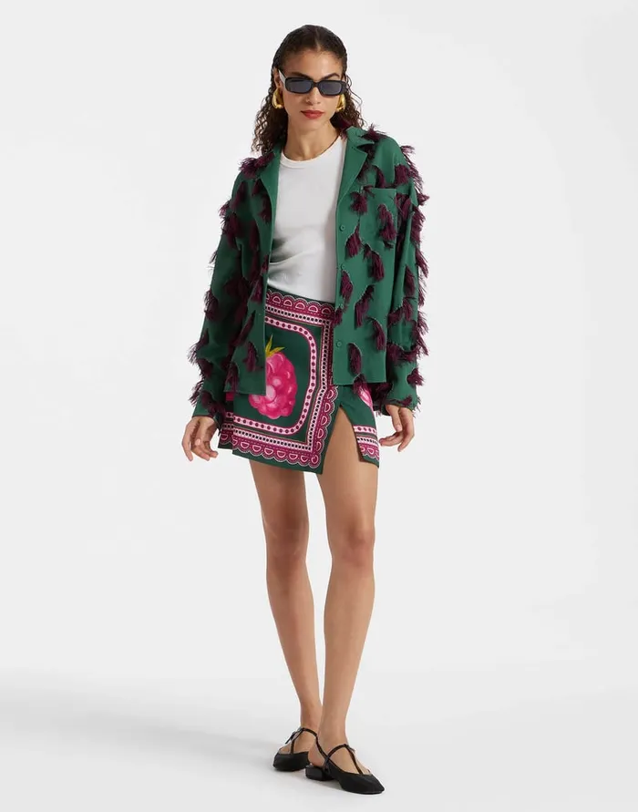 La Doublej Foulard Mini Skirt Lampone Place Emerald In Envers Satin Women Skirts