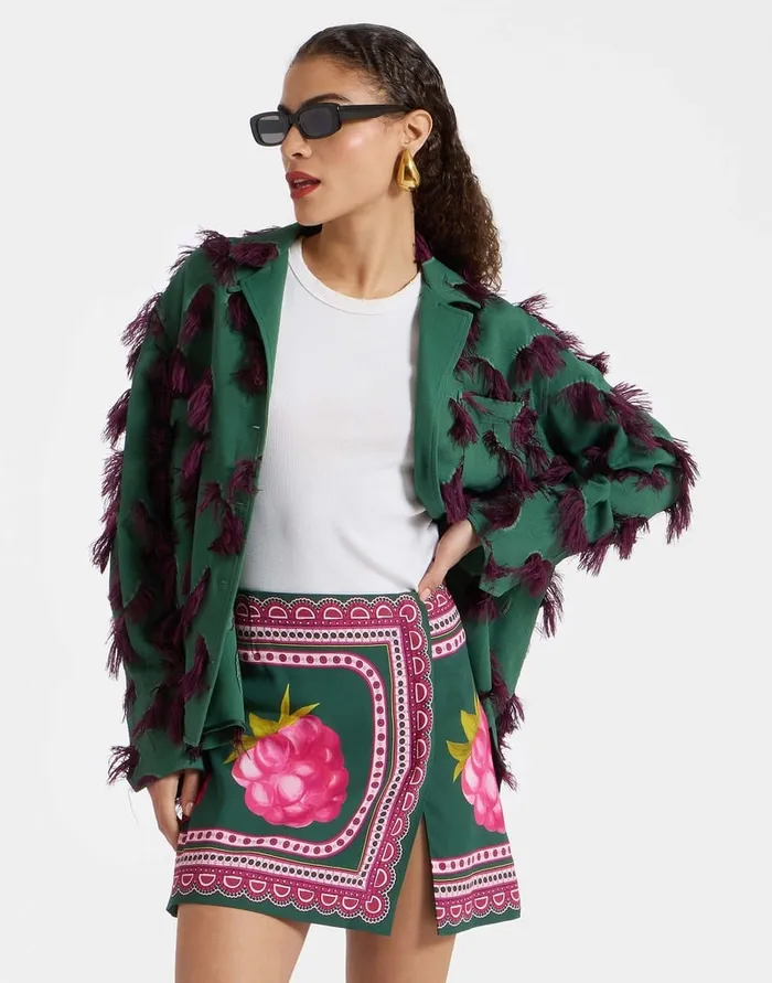 La Doublej Foulard Mini Skirt Lampone Place Emerald In Envers Satin Women Skirts