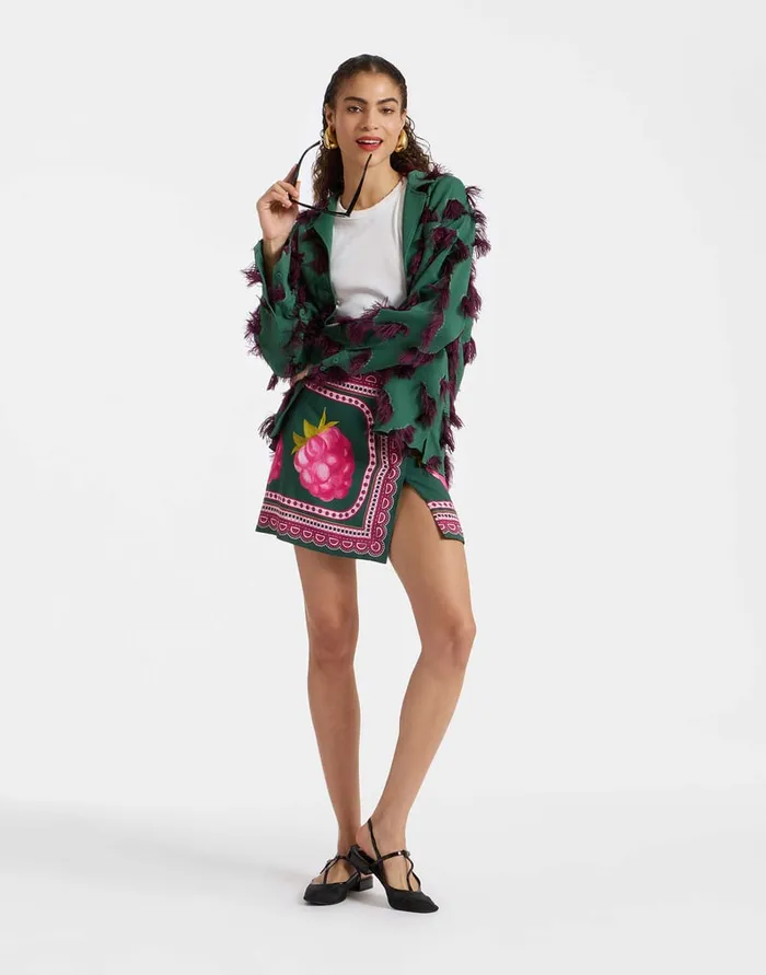 La Doublej Foulard Mini Skirt Lampone Place Emerald In Envers Satin Women Skirts