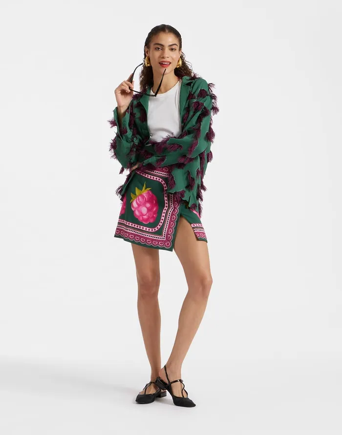 La Doublej Foulard Mini Skirt Lampone Place Emerald In Envers Satin Women Skirts