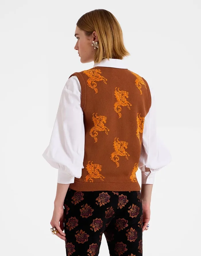 La Doublej Gryphos Gilet Brown In Fleece Jacquard Women Knitwear