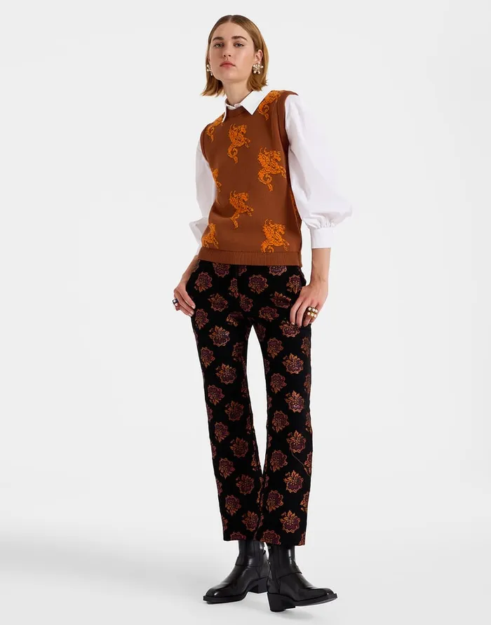 La Doublej Gryphos Gilet Brown In Fleece Jacquard Women Knitwear