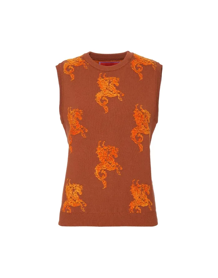 La Doublej Gryphos Gilet Brown In Fleece Jacquard Women Knitwear