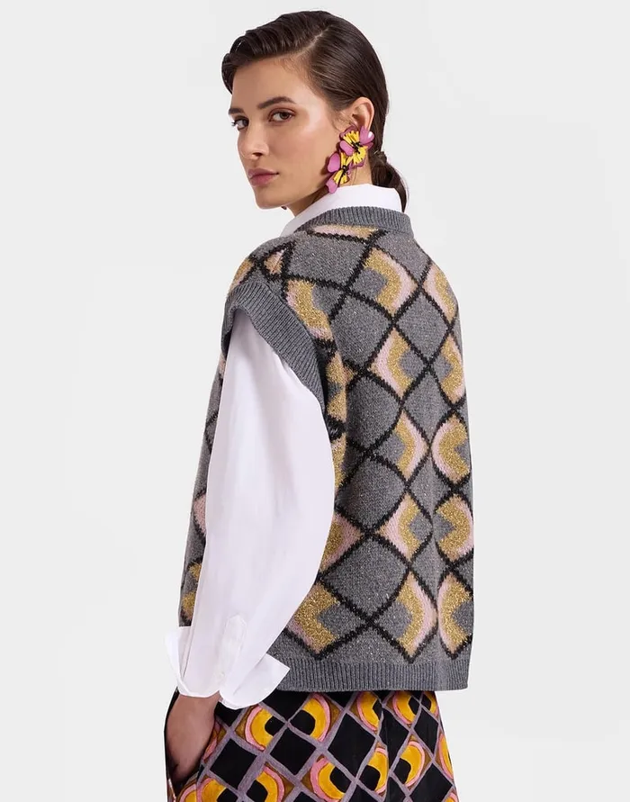 La Doublej HalfLight Gilet HalfLight Grey In Jacquard Women Knitwear