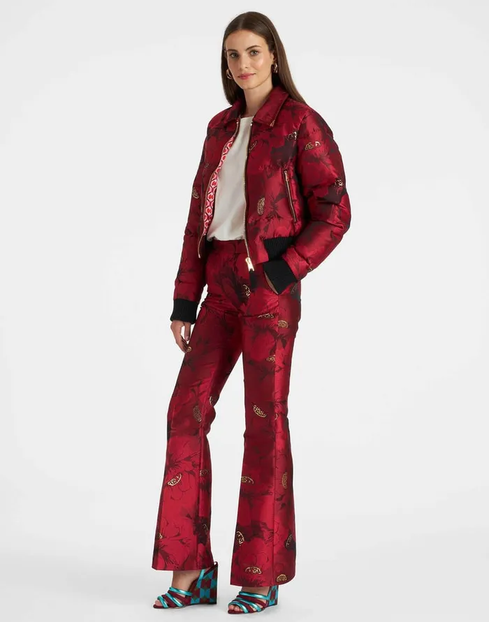 La Doublej La Comasca Puffer Bomber Ruby Red In Jacquard Women Outerwear