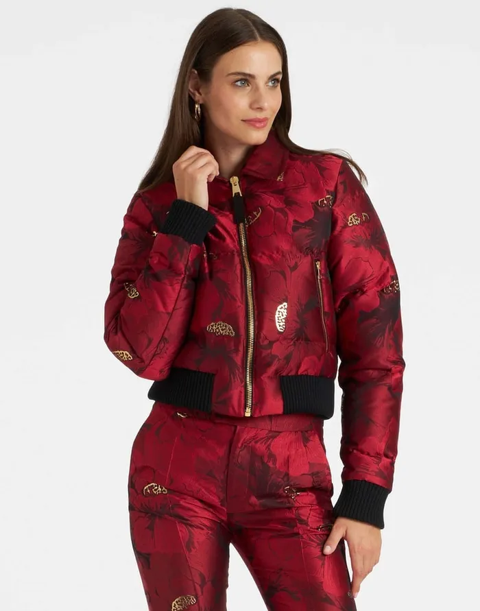 La Doublej La Comasca Puffer Bomber Ruby Red In Jacquard Women Outerwear