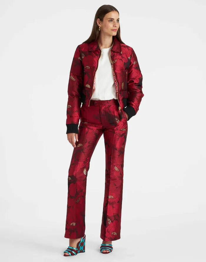 La Doublej La Comasca Puffer Bomber Ruby Red In Jacquard Women Outerwear