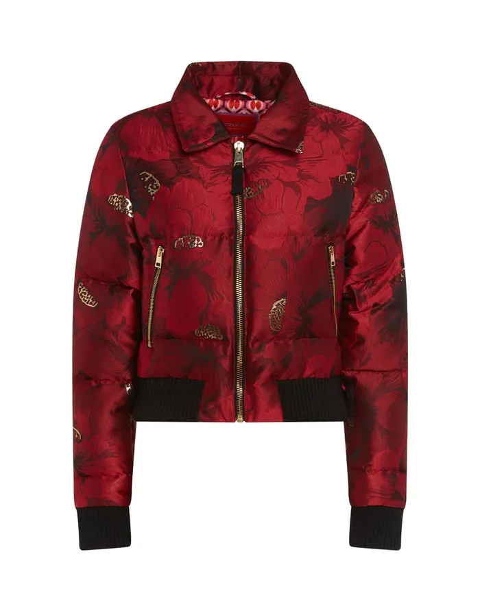 La Doublej La Comasca Puffer Bomber Ruby Red In Jacquard Women Outerwear