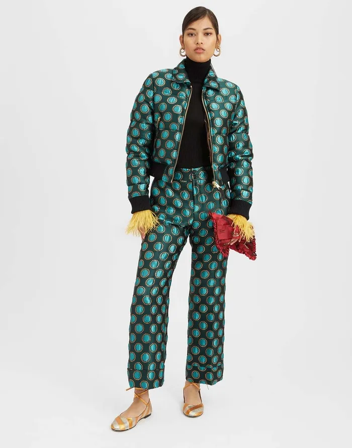 La Doublej La Comasca Puffer Bomber Winter Sun Emerald In Jacquard Women Outerwear