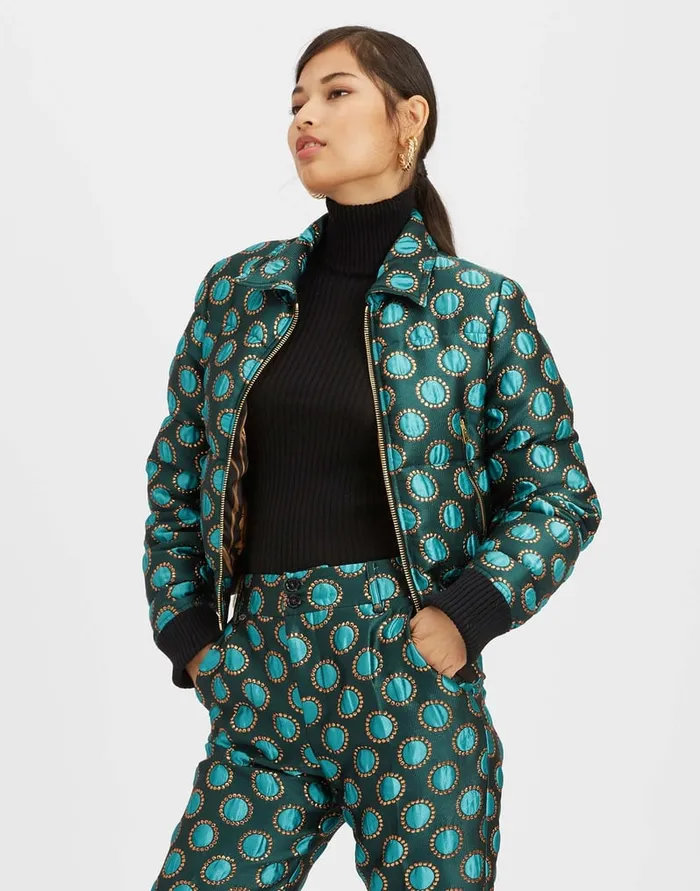 La Doublej La Comasca Puffer Bomber Winter Sun Emerald In Jacquard Women Outerwear