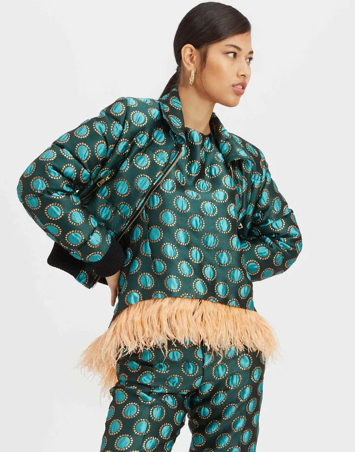 La Doublej La Comasca Puffer Bomber Winter Sun Emerald In Jacquard Women Outerwear