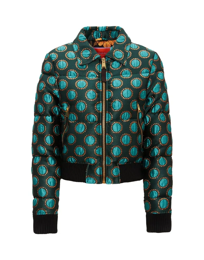 La Doublej La Comasca Puffer Bomber Winter Sun Emerald In Jacquard Women Outerwear