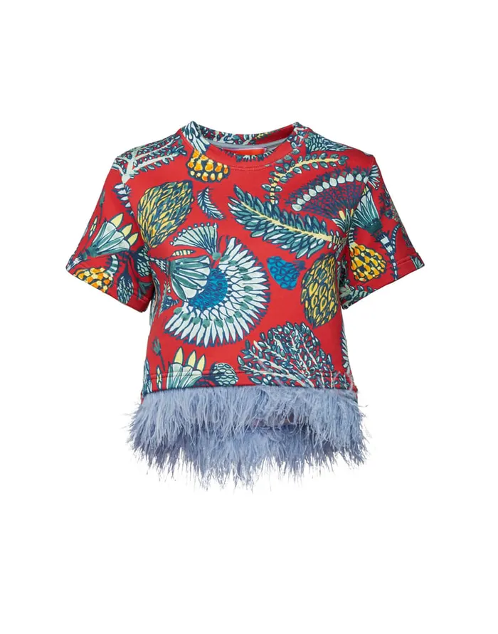 La Doublej La Scala Tee Sicomore Red In Jersey With Feathers Women TShirts and Sweatshirts