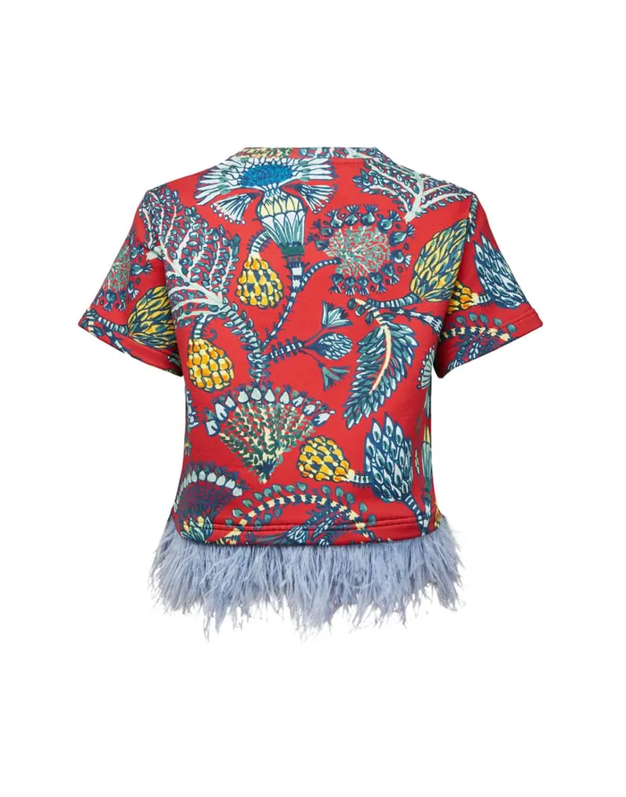 La Doublej La Scala Tee Sicomore Red In Jersey With Feathers Women TShirts and Sweatshirts