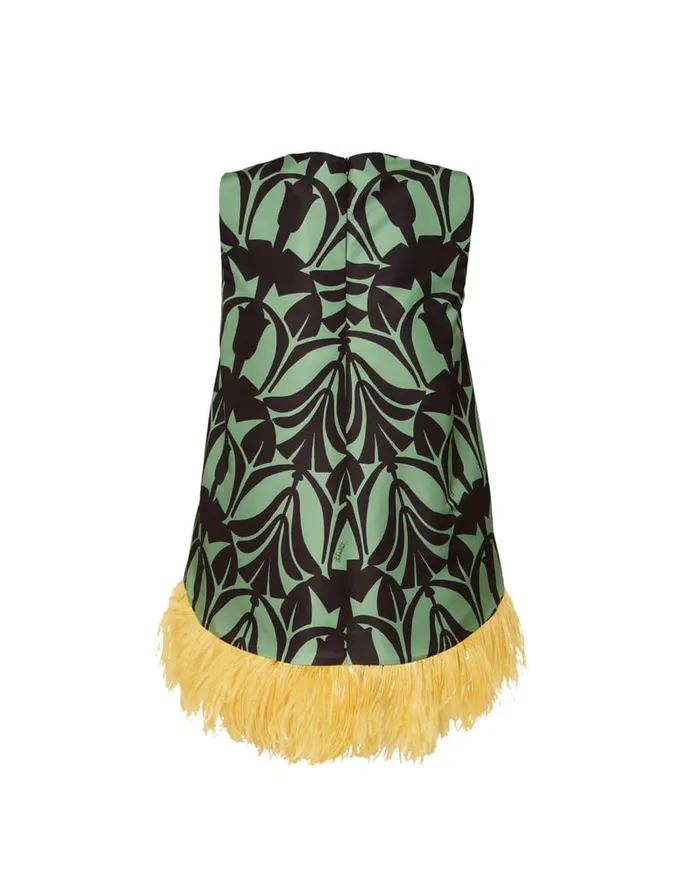 La Doublej La Scala Top Papyrus Green In Faille With Feathers Women Shirts and Tops